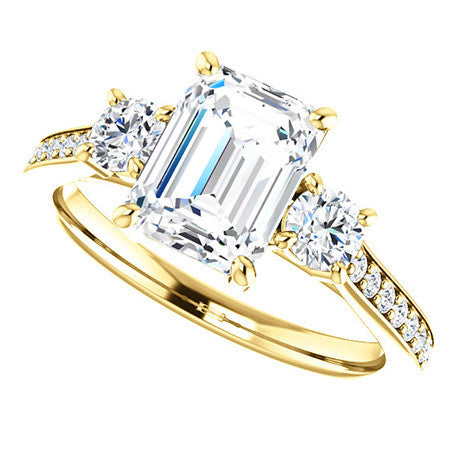 Emerald / Radiant 3-Stone Moissanite Cathedral Engagement Ring