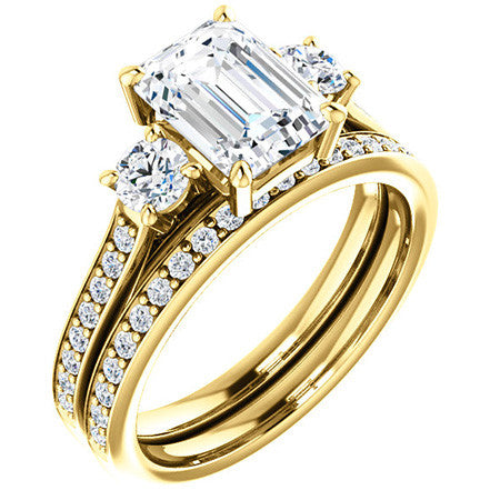 Emerald / Radiant 3-Stone Moissanite Cathedral Engagement Ring