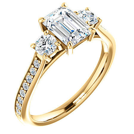 Emerald / Radiant 3-Stone Moissanite Cathedral Engagement Ring