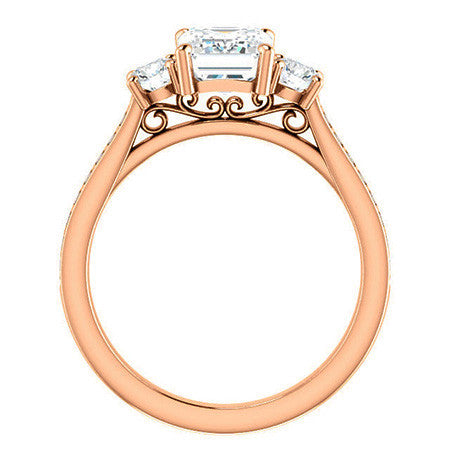 Emerald / Radiant 3-Stone Moissanite Cathedral Engagement Ring