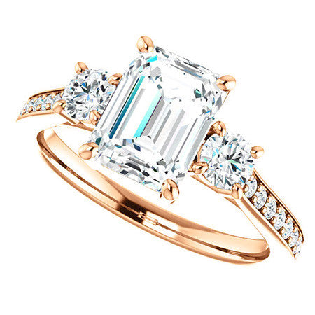 Emerald / Radiant 3-Stone Moissanite Cathedral Engagement Ring