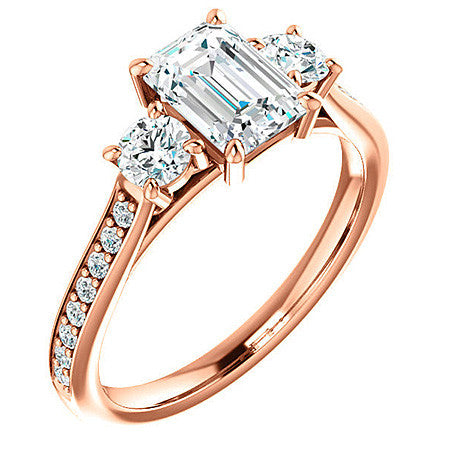 Emerald / Radiant 3-Stone Moissanite Cathedral Engagement Ring
