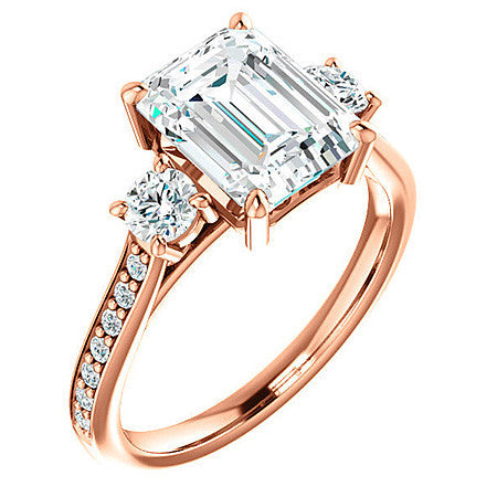 Emerald / Radiant 3-Stone Moissanite Cathedral Engagement Ring