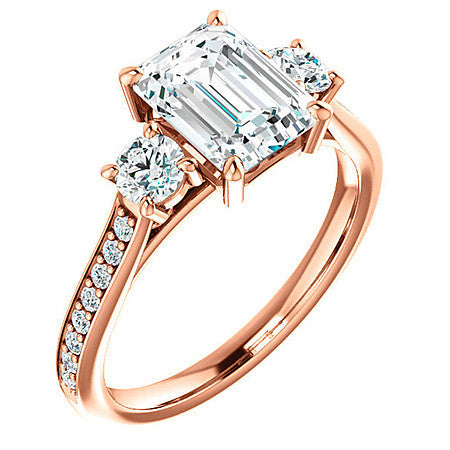 Emerald / Radiant 3-Stone Moissanite Cathedral Engagement Ring
