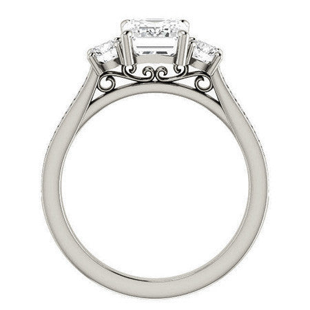 Emerald / Radiant 3-Stone Moissanite Cathedral Engagement Ring