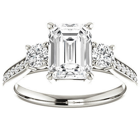 Emerald / Radiant 3-Stone Moissanite Cathedral Engagement Ring