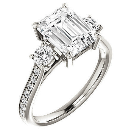 Emerald / Radiant 3-Stone Moissanite Cathedral Engagement Ring