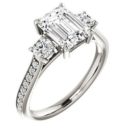 Emerald / Radiant 3-Stone Moissanite Cathedral Engagement Ring