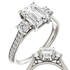 Emerald / Radiant 3-Stone Moissanite Cathedral Engagement Ring