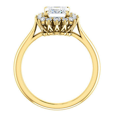 Emerald / Radiant Moissanite Snowflake Halo Ring