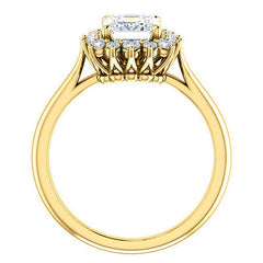 Emerald / Radiant Moissanite Snowflake Halo Ring