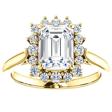 Emerald / Radiant Moissanite Snowflake Halo Ring