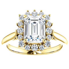 Emerald / Radiant Moissanite Snowflake Halo Ring