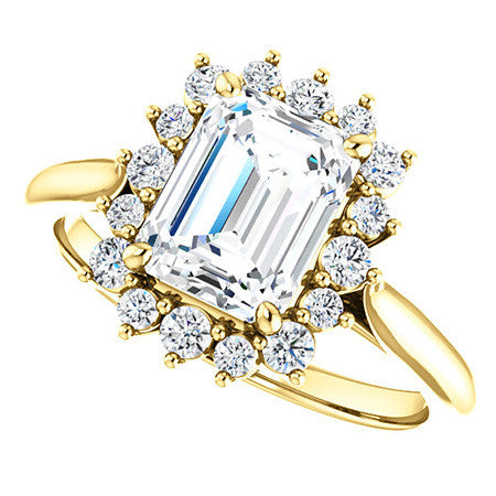 Emerald / Radiant Moissanite Snowflake Halo Ring
