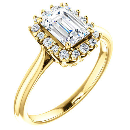 Emerald / Radiant Moissanite Snowflake Halo Ring