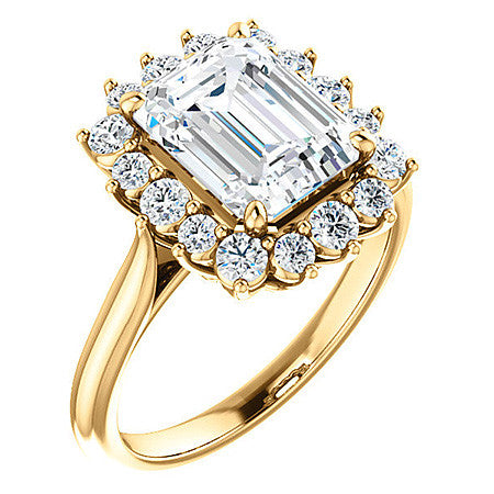 Emerald / Radiant Moissanite Snowflake Halo Ring
