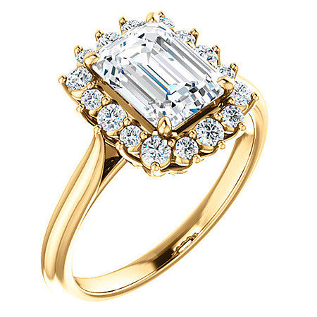 Emerald / Radiant Moissanite Snowflake Halo Ring