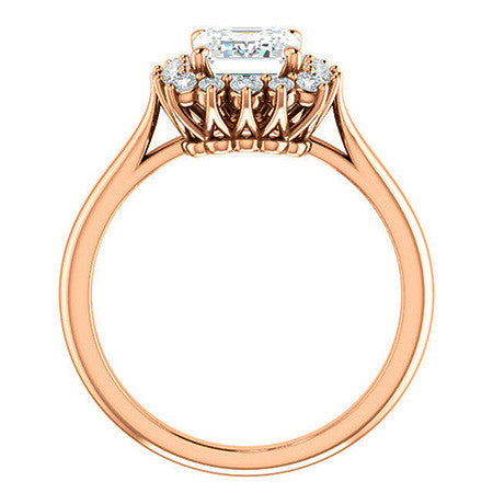 Emerald / Radiant Moissanite Snowflake Halo Ring