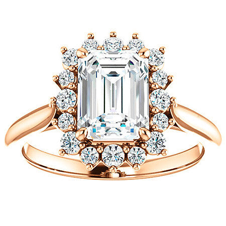 Emerald / Radiant Moissanite Snowflake Halo Ring