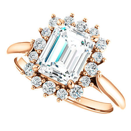 Emerald / Radiant Moissanite Snowflake Halo Ring