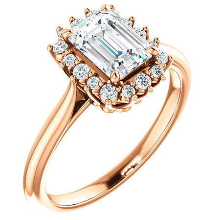 Emerald / Radiant Moissanite Snowflake Halo Ring