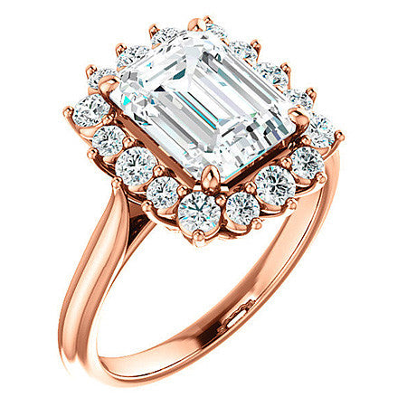 Emerald / Radiant Moissanite Snowflake Halo Ring