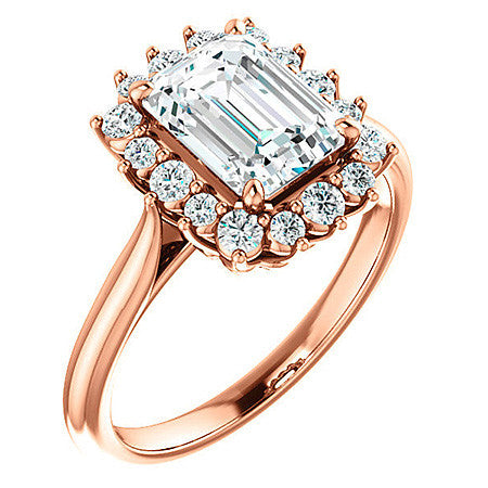 Emerald / Radiant Moissanite Snowflake Halo Ring