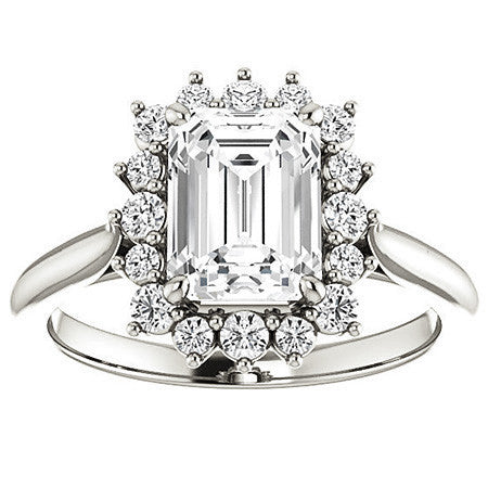 Emerald / Radiant Moissanite Snowflake Halo Ring