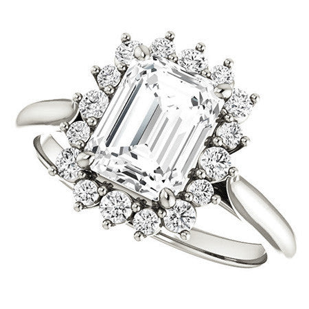 Emerald / Radiant Moissanite Snowflake Halo Ring
