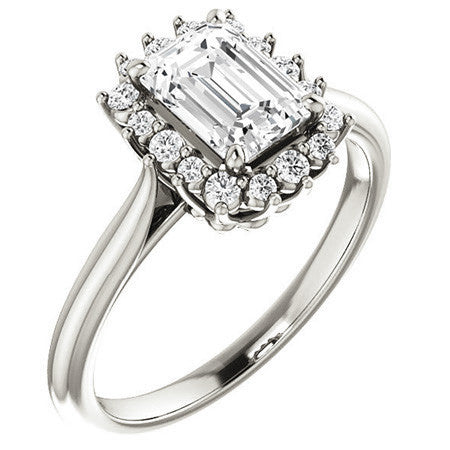 Emerald / Radiant Moissanite Snowflake Halo Ring