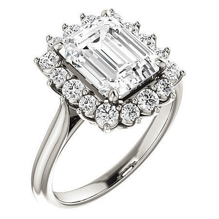 Emerald / Radiant Moissanite Snowflake Halo Ring