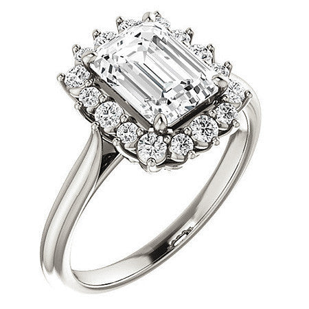 Emerald / Radiant Moissanite Snowflake Halo Ring
