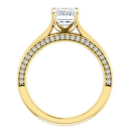 Emerald / Radiant Cathedral Diamond Accented Engagement Ring