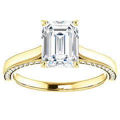 Emerald / Radiant Cathedral Diamond Accented Engagement Ring