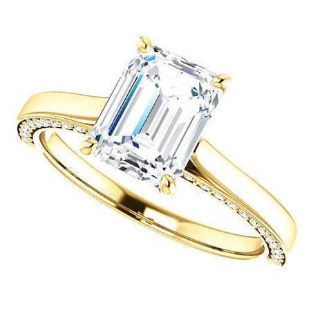 Emerald / Radiant Cathedral Diamond Accented Engagement Ring