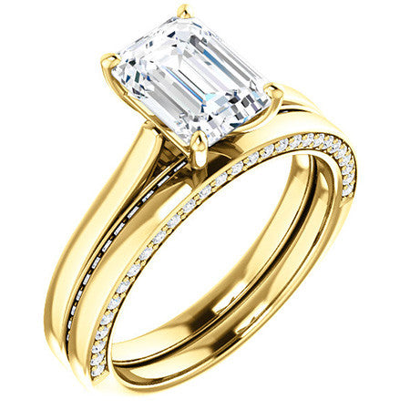 Emerald / Radiant Cathedral Diamond Accented Engagement Ring