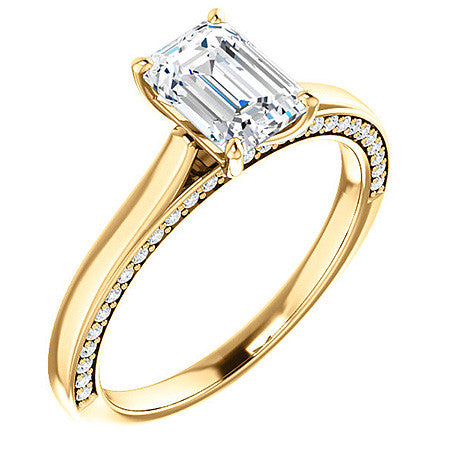 Emerald / Radiant Cathedral Diamond Accented Engagement Ring