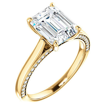 Emerald / Radiant Cathedral Diamond Accented Engagement Ring