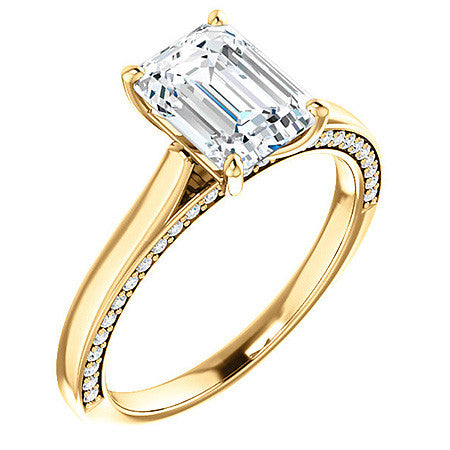 Emerald / Radiant Cathedral Diamond Accented Engagement Ring