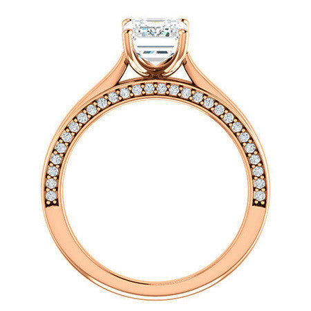 Emerald / Radiant Cathedral Diamond Accented Engagement Ring