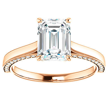 Emerald / Radiant Cathedral Diamond Accented Engagement Ring