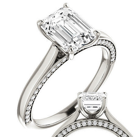 Emerald / Radiant Cathedral Diamond Accented Engagement Ring
