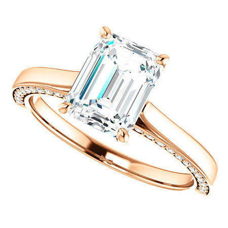 Emerald / Radiant Cathedral Diamond Accented Engagement Ring