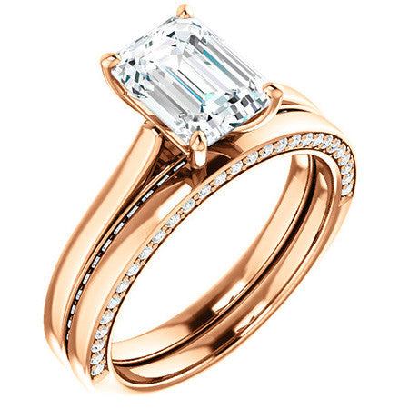 Emerald / Radiant Cathedral Diamond Accented Engagement Ring
