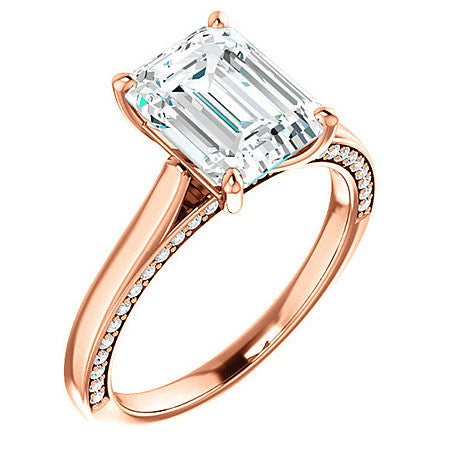 Emerald / Radiant Cathedral Diamond Accented Engagement Ring