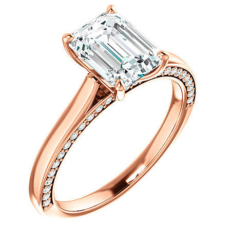 Emerald / Radiant Cathedral Diamond Accented Engagement Ring