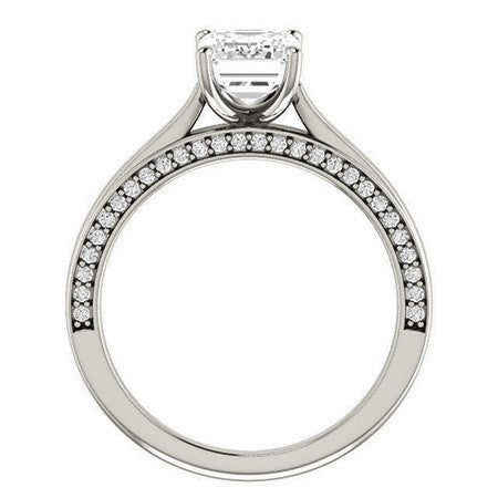 Emerald / Radiant Cathedral Diamond Accented Engagement Ring
