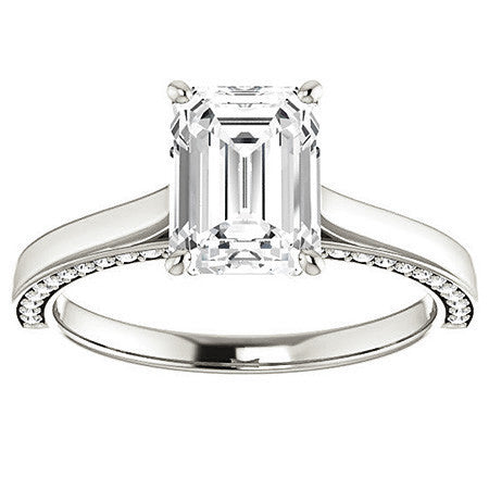 Emerald / Radiant Cathedral Diamond Accented Engagement Ring