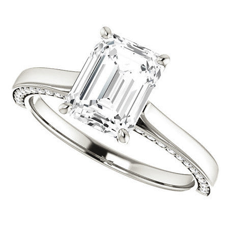 Emerald / Radiant Cathedral Diamond Accented Engagement Ring