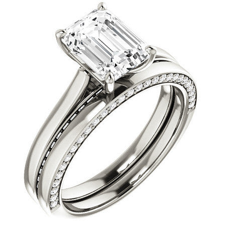 Emerald / Radiant Cathedral Diamond Accented Engagement Ring